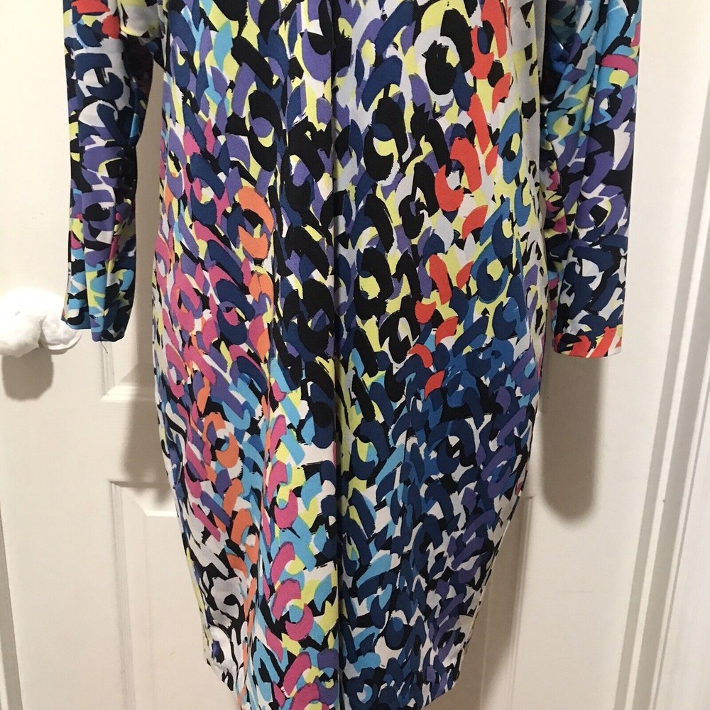 Trina Turk Size 8 Dominica Multi-Colored Print Midi V-Neck 3/4 Sleeves Dress - Picture 3 of 11